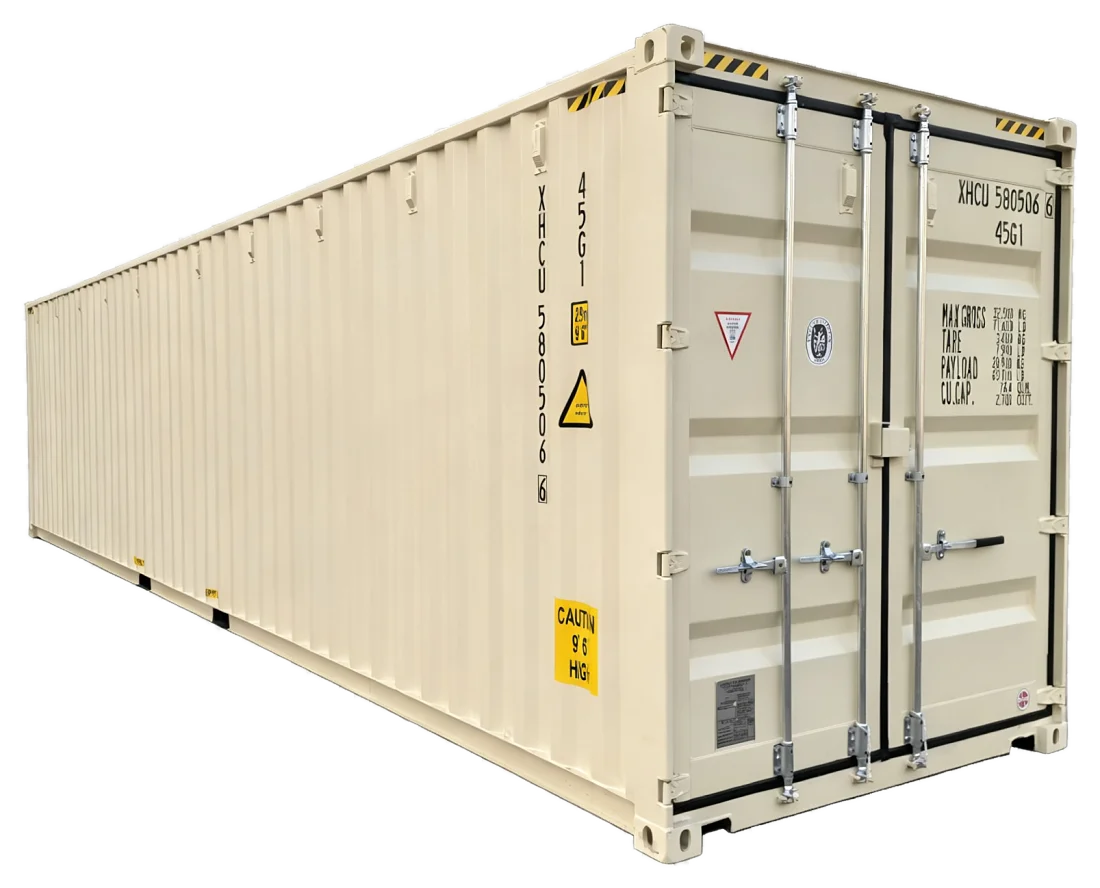 Contenedor 40FT High Cube (40HQ) nuevo, con las puertas cerradas
