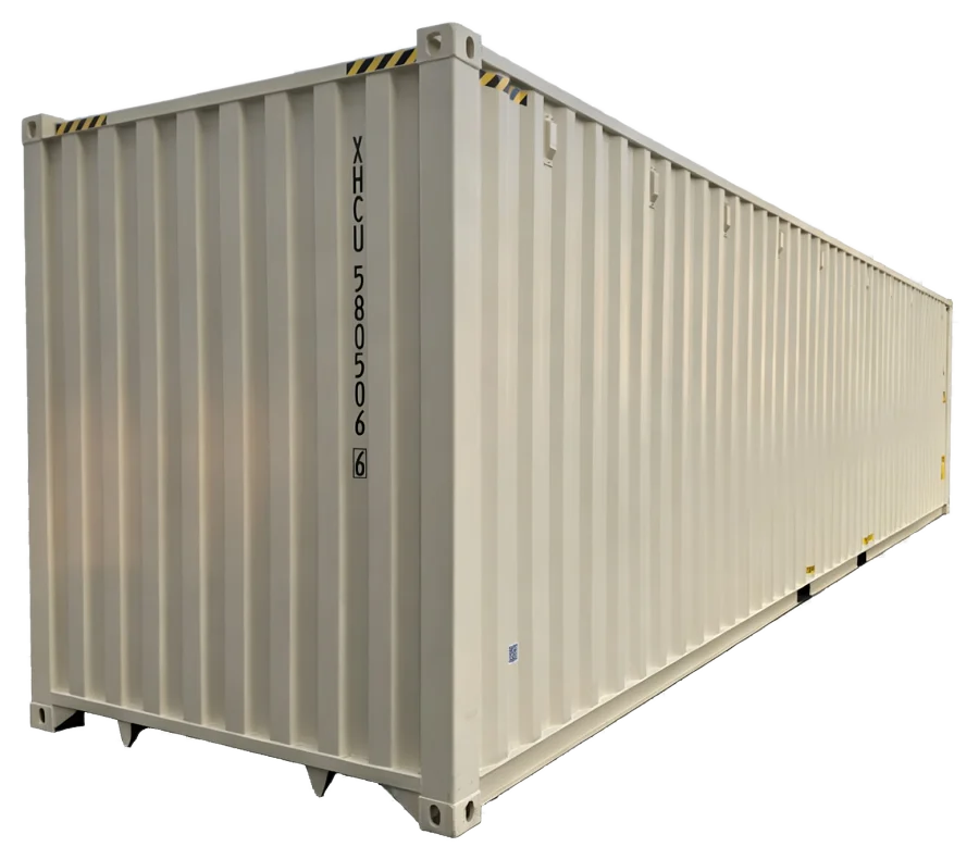 Contenedor 40FT High Cube nuevo, vista frontal de tres cuartos