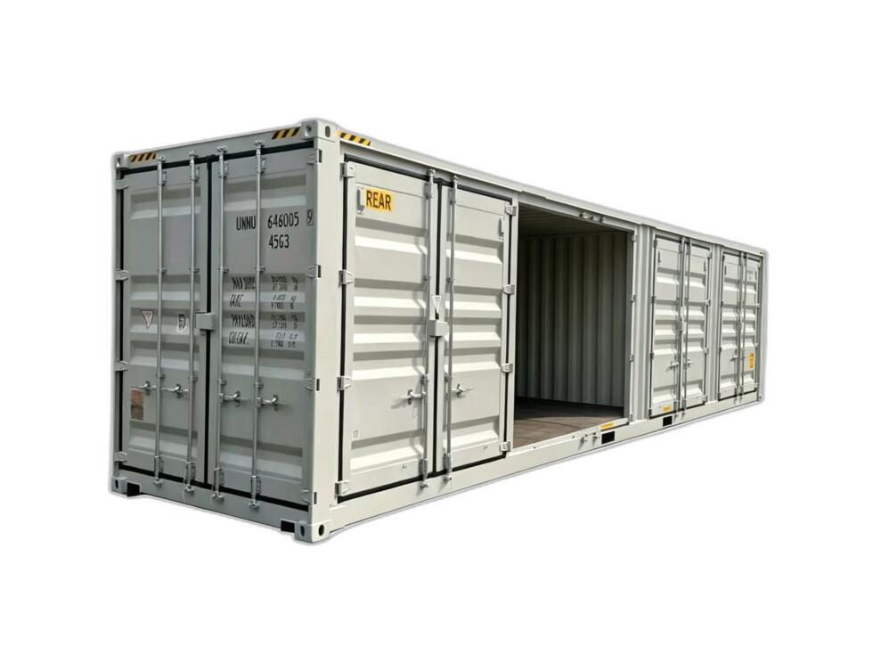 New 40HC open-side container, beige, side doors open